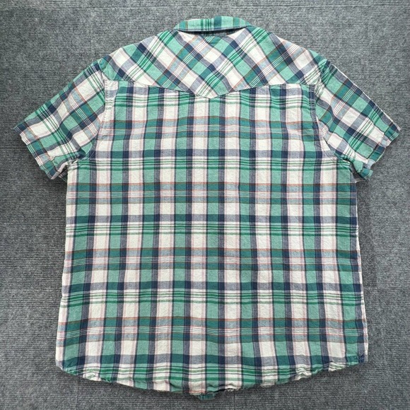 Lucky Brand Western Pearl Snap Button Shirt Mens XL Green Plaid Linen Blend - Picture 2 of 9